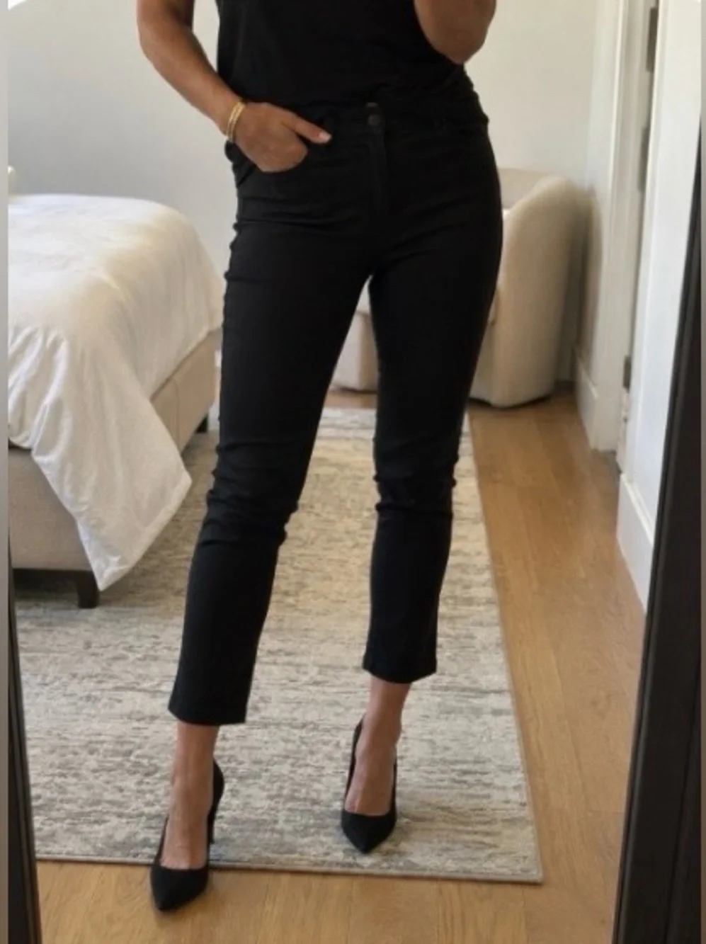 Lauren Ralph Lauren Black Satin Gold Trim Alani Pump 9B